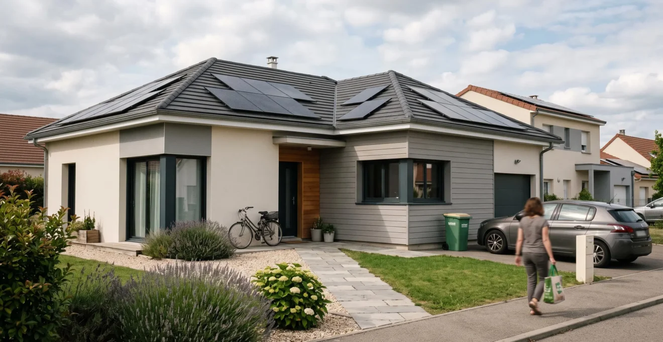 Maison individuelle en France équipée de panneaux solaires photovoltaïques sur la toiture