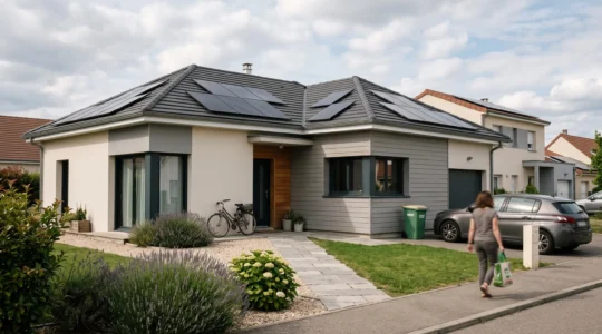 Maison individuelle en France équipée de panneaux solaires photovoltaïques sur la toiture