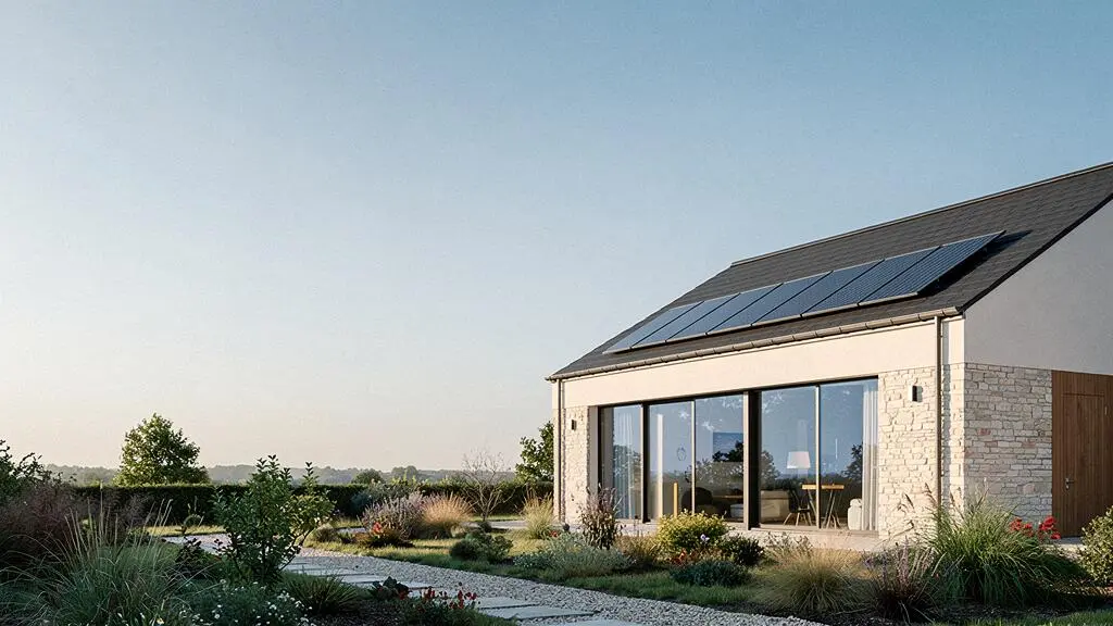 Maison individuelle moderne et performante symbolisant l'obtention d'une certification energetique HQE, BEPOS ou Effinergie