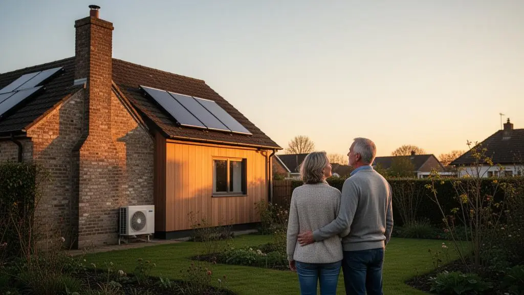 Maison familiale de jour illustrant la transition du chauffage au gaz et au fioul vers les énergies renouvelables